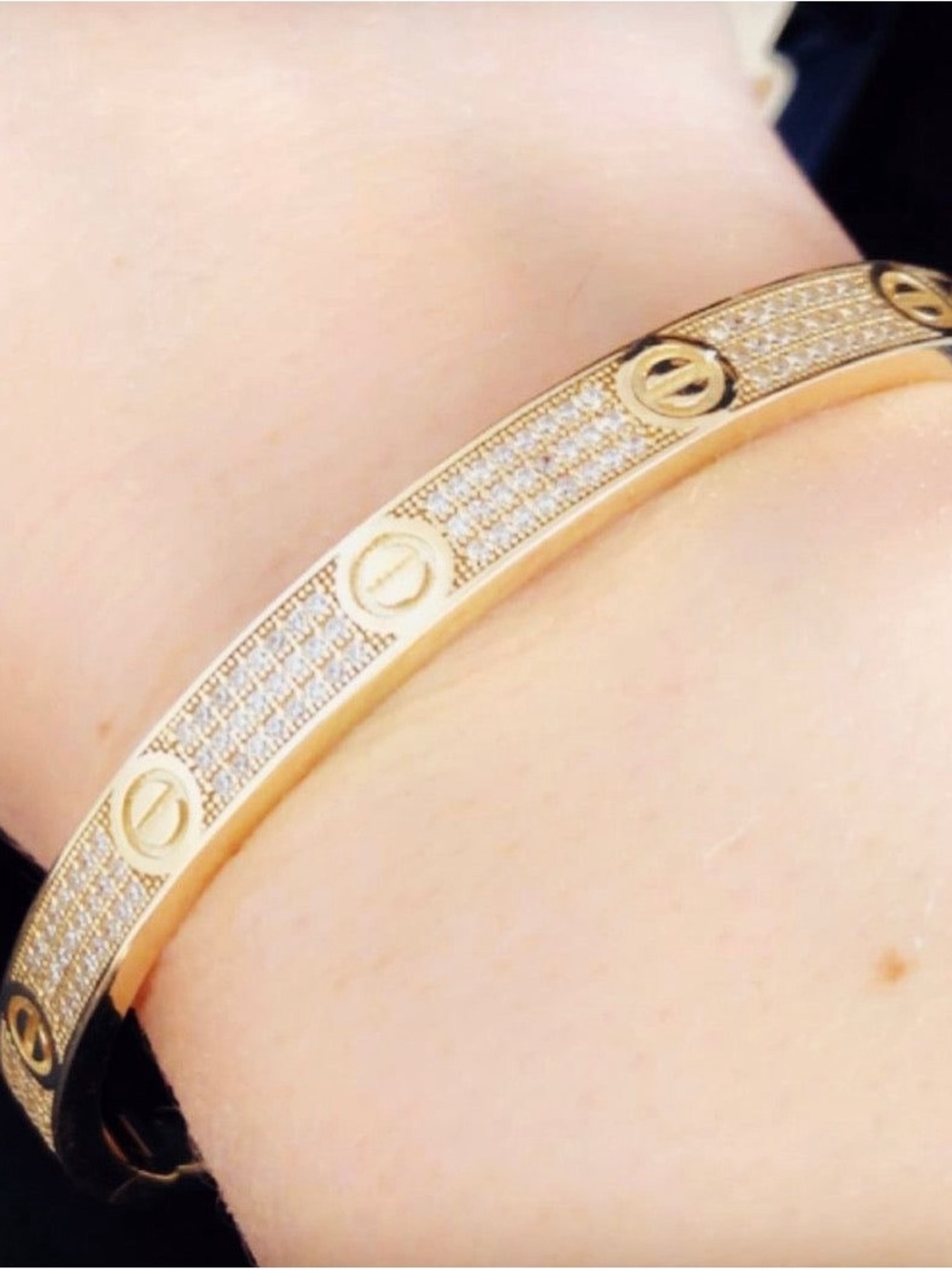 Gold Pavé Screw Motif Bangle Bracelet - Women Jewelry